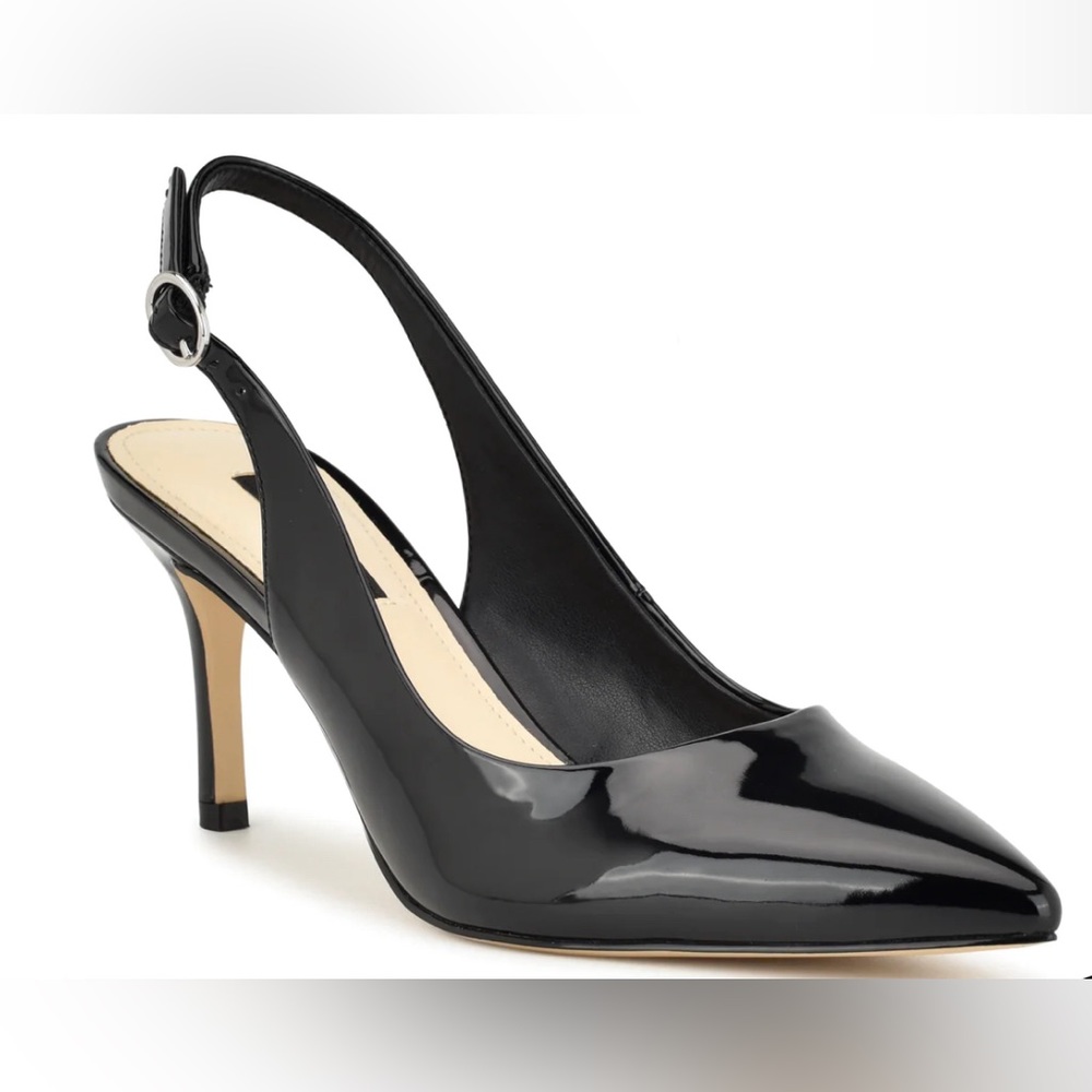 Nine West NIB Menora Size 8 Black Patent slingback heels